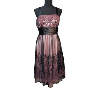 R&M Richards Black Floral Print Lace Overlay Satin Rose Liner Sparkle Goth NWT14
